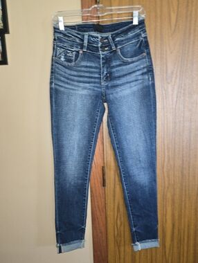 Buckle Black Dark Blue High-Rise Ankle Jeans